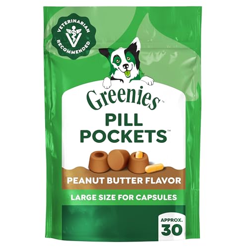 Greenies Pill Pockets for Dogs Large Size, Soft Dog Treats, with Real Peanut Butter, 7.9 oz. Pouch (30 Treats)