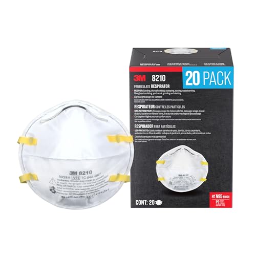 3M N95 Performance Respirator 8210, 20 Pack, Drywall Sanding, NIOSH-APPROVED N95, Advanced Filter Media For Easy Breathi