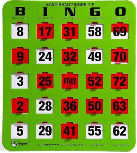 Regal Bingo Bulk Bingo Cards with Sliding Windows - Reusable Large Print Bingo Game Cards for Adults Large Group - 25 Pack, Green