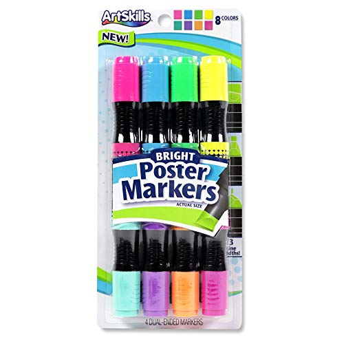 ArtSkills Jumbo Poster Markers for Kids, Neon Chisel Tip Markers, Dual-Tips, 8 Neon Colors, 4ct