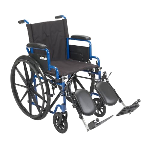 Drive Medical Blue Streak Lightweight Foldable Wheelchair for Adults, Seniors, and Disabled - Swing-Away Elevating Leg Rests and Flip-Back Padded Arms - Black/Blue