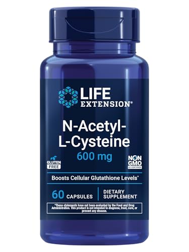Life Extension N-Acetyl-L-Cysteine (NAC), Immune Response, Respiratory Health, Liver Health, NAC 600 mg, antioxidant Defense, Free radicals, Easy to Absorb, 60 Capsules