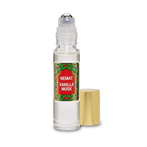 Vanilla Musk Perfume Oil Roll-On - Vanilla Fragrance Oil Roller (No Alcohol) Perfumes for Women and Men by Nemat Fragrances, 10 ml / 0.33 fl Oz