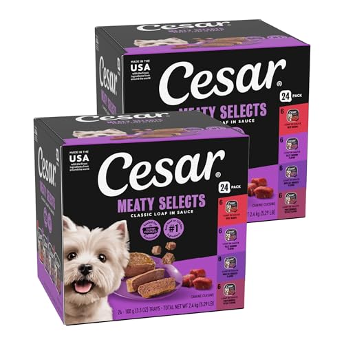 Cesar Wet Dog Food Classic Loaf in Sauce Beef Recipe, Filet Mignon, Grilled Chicken and Porterhouse Steak Variety Pack, 3.5 oz. Easy Peel Trays (24 Count, Pack of 1)