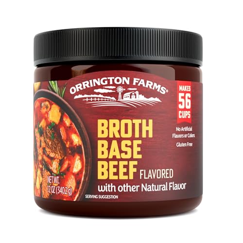 Orrington Farms Beef Flavored Broth Base, Granulated Beef Flavored Bouillon, Versatile Usage, Season-To-Taste, Easy-To-Store, 12 oz Jar (Pack of 1)
