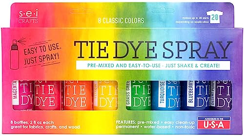 S.E.I. Classic Tie Dye Kit, Fabric Dye Spray Set, Easy Clean Up, Easy Application, Spray Tie Dye Kit - 8 Pack of Colors
