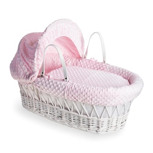 Clair de Lune Dimple White Wicker Moses Basket - 68 x 30 cm (Pink)