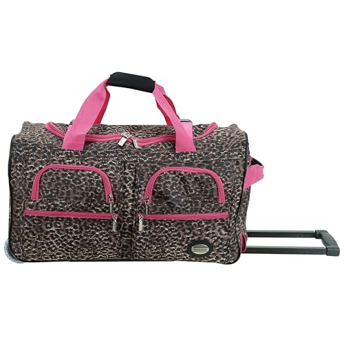 Rockland Rolling Duffel Bag, PINKLEOPARD, 22"