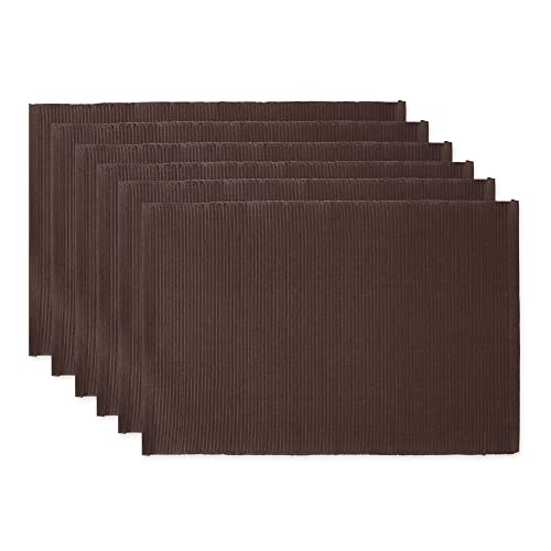 DII Basic Everyday Ribbed Tabletop 100% Cotton, Placemat Set, 13x19, Dark Brown, 6 Piece