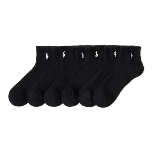 Polo Ralph Lauren Men's Classic Sport Solid Socks 6 Pair Pack - Cushioned Cotton Comfort, Black, 6-12.5