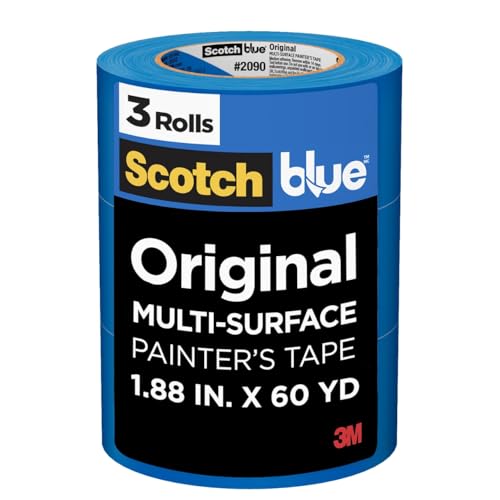ScotchBlue Original Multi-Surface Painters Tape, 2 Inch Wide (1.88 In. x 60 Yds), 3 Rolls, Blue Paint Tape Protects Surfaces and Removes Easily, Masking Tape for Indoor and Outdoor Use (2090-48EP3)