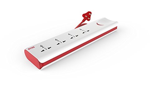 GM 3060 Extension Board 10Amp Output 250 Volts with 2 Mtr Extension Cord & Surge Protector | Master Switch, Safety Shutter, 4 International Sockets | 