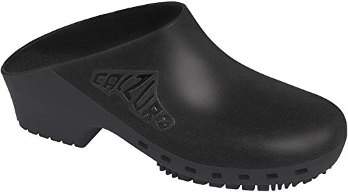 CALZURO Classic Work Clogs Without Holes - Unisex Nursing Clogs - Non Slip Shoes - Autoclavable Rubber Kitchen Shoes for Women and Men - Black