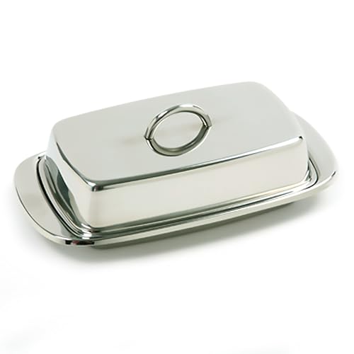 Norpro Stainless Steel Double Covered Butter DishCrystal Covered Butter Dish,8inch Classic Glass 2-Piece Design Butter 