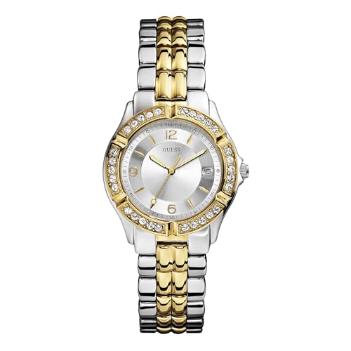 GUESS Silver + Gold-Tone Bracelet Watch with Date Feature. Color: Silver/Gold-Tone (Model: U0026L1)