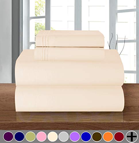 Elegant Comfort Luxury 1500 Premium Hotel Quality Microfiber 4-Piece Sheet Set - Wrinkle Resistant, All Around Elastic Fitted Sheet, Deep Pocket up to 16", Queen, Cream