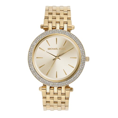 (-30%) Michael Kors Damen Quartz Armbanduhr, 39.00mm Gehäusegröße mit champagnerfarben analog Zifferblatt und Gold Metallarmband Armband MK3191