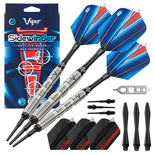 Viper by GLD Products Sidewinder 80% Tungsten Soft Tip Darts, Fine Knurling, 18 Grams,Silver,21-3225-18