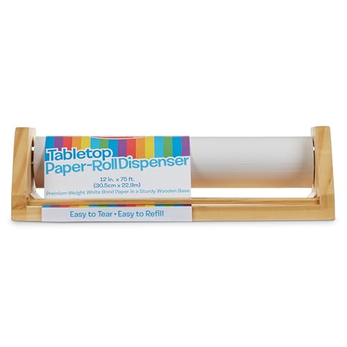Melissa & Doug Wooden Tabletop Paper Roll Dispenser With White Bond Paper (12 inches x 75 feet) Drawing For Kids Art, Craft Roll For Kids