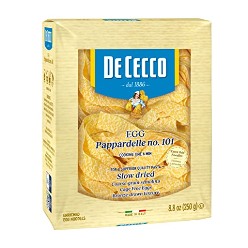 De Cecco Egg Pappardelle No. 101 Pasta, 8.8 Oz, Authentic, Slow Dried, Made with Cage Free Eggs & Durum Wheat, Versatile Pasta for Sauces & Recipes, Made in Italy