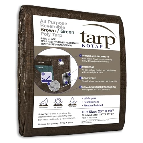 Kotap TBG-2020 All Purpose Reversible Poly Tarp, Brown/Green, 20 x 20-Foot