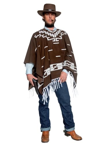 Smiffy's Deluxe Authentic Western Wandering Gunman Costume with Poncho, Brown, Large