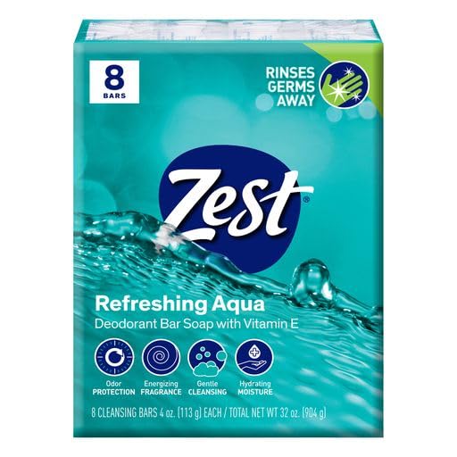 Zest 8-Bar Bath Size Soap, Aqua, 4 Ounce per bar, 8 bars, 32 Ounce