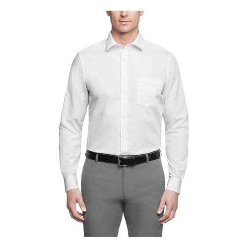 Van Heusen Men's Dress Shirt Regular Fit Poplin Solid, White, 17" Neck 34"-35" Sleeve