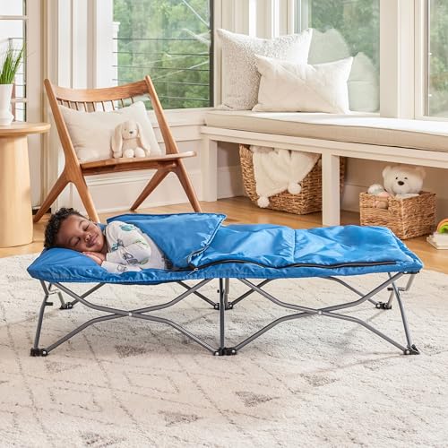 Regalo My Cot Deluxe Portable Toddler Bed, Includes Sleeping Bag, Navy