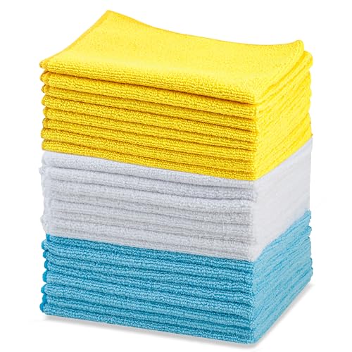 Amazon Basics Microfiber Cleaning Cloths Ultra Absorbent Lint Free Streak Free 24-Pack 16x12 in