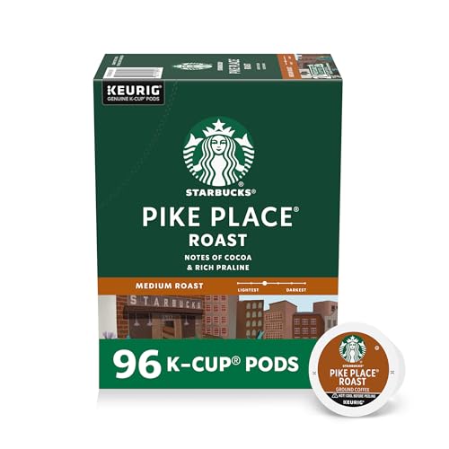 Starbucks K-Cup Coffee Pods, Medium Roast Coffee, Pike Place Roast for Keurig Brewers, 100% Arabica, 4 boxes (96 pods total)