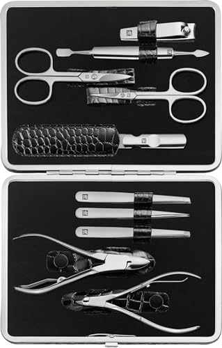 (-40%) Zwilling Maniküre Set Pediküre Kit, Nagelpflege Komplettset, Rindleder, Kroko Edition, 10-teilig, Schwarz