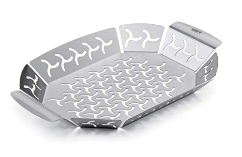 (-39%) Weber Premium Grillkorb - Klein (27 x 19cm), Hitzebeständige & spülmaschinenfeste BBQ Grillschale aus Edelstahl, Ideal für Beilagen (Fleisch, Gemüse), für alle Grilltypen geeignet - Silber (6677)