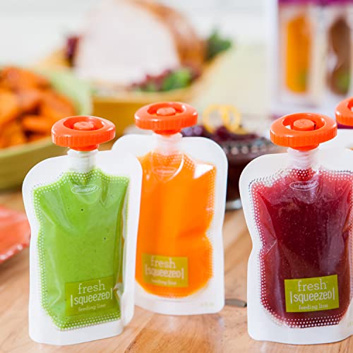 Infantino Disposable Squeeze Pouches - Pack of 50 Disposable Pouches for Portable Homemade semi-Solid Food for Babies and Toddlers, BPA and PVC Free, Freezer Safe