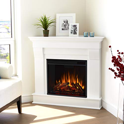 Real Flame Chateau 41" Corner Electric Fireplace with Mantel for Living Room or Bedroom, Replaceable Fireplace Insert Heater, Realistic Log and Flame Effect, Remote Control, Timer, White