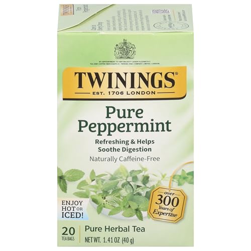 Twinings Pure Peppermint Individually Wrapped Tea Bags, 20 Count (Pack of 1), Fresh Minty Flavour, Naturally Caffeine Free, Enjoy Hot or Iced