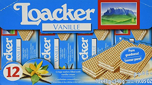 Loacker Classic Vanilla Wafers - Premium Crispy Vanilla Wafer Cookies with Cream Filling - Multipack of 12 Snack Packs - NON-GMO - Sustainably Sourced - 45g/1.59oz, Pack of 12