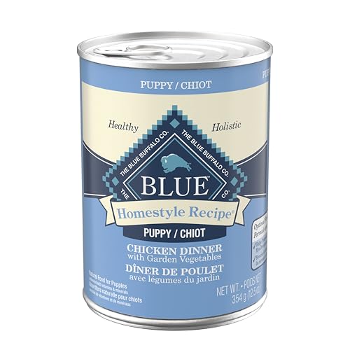 Blue Buffalo Homestyle Recipe Puppy Wet Dog Food, Made with Natural Ingredients, Chicken Dinner with Garden Vegetables & Brown Rice, 12.5-oz Cans (12 Count)