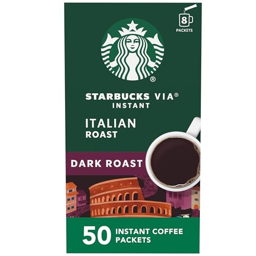 Starbucks VIA Instant Coffee, Dark Roast Coffee, Italian Roast, 100% Arabica, Single-Serve, 1 Box (50 Packets)