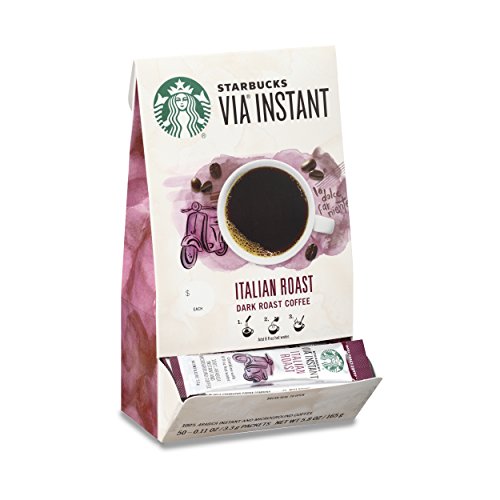 Starbucks VIA Instant Coffee, Dark Roast Coffee, Italian Roast, 100% Arabica, Single-Serve, 1 Box (50 Packets)
