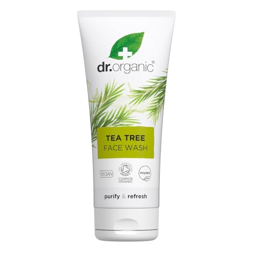 Dr Organic Tea Tree Face Wash, Cleansing, Purifying, Mens, Womens, Oily Skin, Natural, Vegan, Cruelty-Free, Paraben & SLS-Free, Organic, Recycled & Recyclable, Organic, 200ml, Packaging may vary