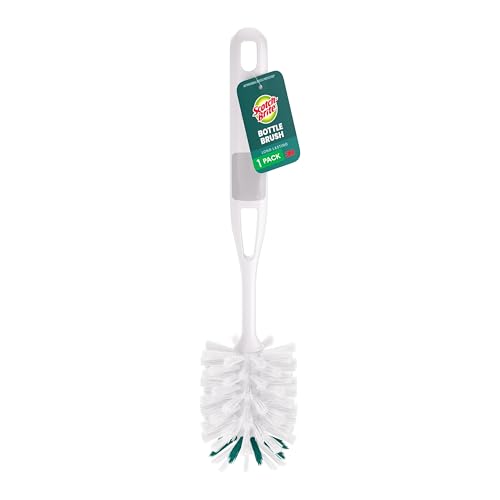 Scotch-Brite Glass and Water Bottle Brush, Long-Lasting, Safe on Glassware, Shaker Bottles, Food Processors, & More, Non-slip handle, Durable, Reusable, Clean in Top Rack of Your Dishwasher