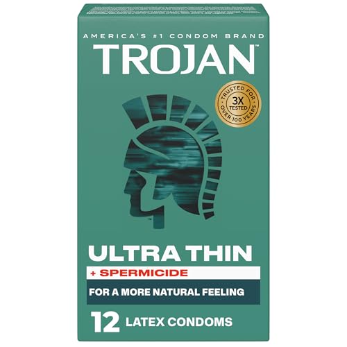 TROJAN Ultra Thin Condoms Spermicidal, 12 Count