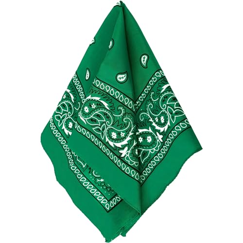 Classic Green Paisley Bandana - 20" x 20" (1 Count) - Perfect for Outdoor Activities, Fashion Accessory, and DIY Projects