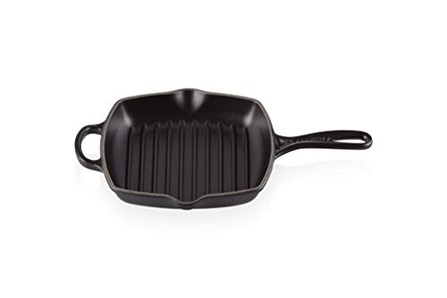LE CREUSET Signature Gusseisen-Grillpfanne, Quadratisch, 26 cm, Für alle Herdarten inkl. Induktion geeignet, 2,86 kg, Schwarz Matt, 20183260000422