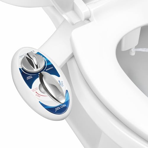 LUXE Bidet Neo 320 - Self Cleaning Dual Nozzle - Hot and Cold Water Non-Electric Mechanical Bidet Toilet Attachment (blue and white) 13.5 x 7 x 3 inches