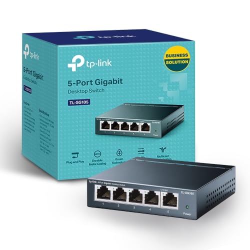 (-41%) TP-Link TL-SG105 5-Ports Gigabit Netzwerk Switch (bis 2000 MBit/s im Vollduplexmodus, geschirmte RJ-45 Ports, Metallgehäuse, optimiert Datenverkehr, IGMP-Snooping, unmanaged, lüfterlos) blau metallic