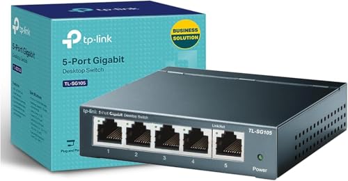 TP-Link TL-SG105, 5 Port Gigabit Unmanaged Ethernet Switch, Network Hub, Ethernet Splitter, Plug & Play, Fanless Metal Design, Shielded Ports, Traffic Optimization