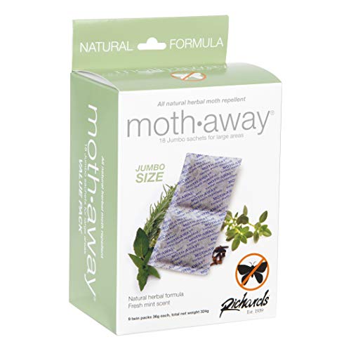Richards Homewares Moth Away Herbal Repellent – 18 Jumbo Sachets with Hanging Hooks, All-Natural & Non-Toxic Moth Protection, Fresh Mint Scent, Made in USA