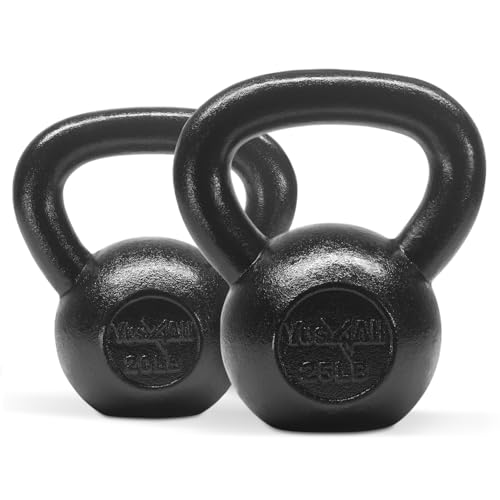 Yes4All Kettlebell Sets, 5 - 10 - 15 - 20 - 25 - 30 LB Cast Iron Strength Training Kettlebells, Wide Handles &amp; Flat 